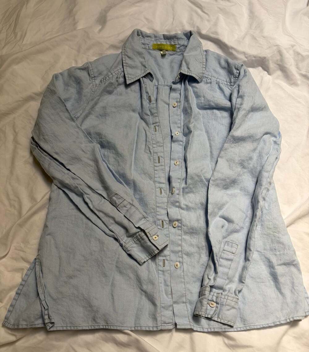 Sigrid Olsen Women's Light Blue Linen Button-Up Long Sleeve Shirt size M